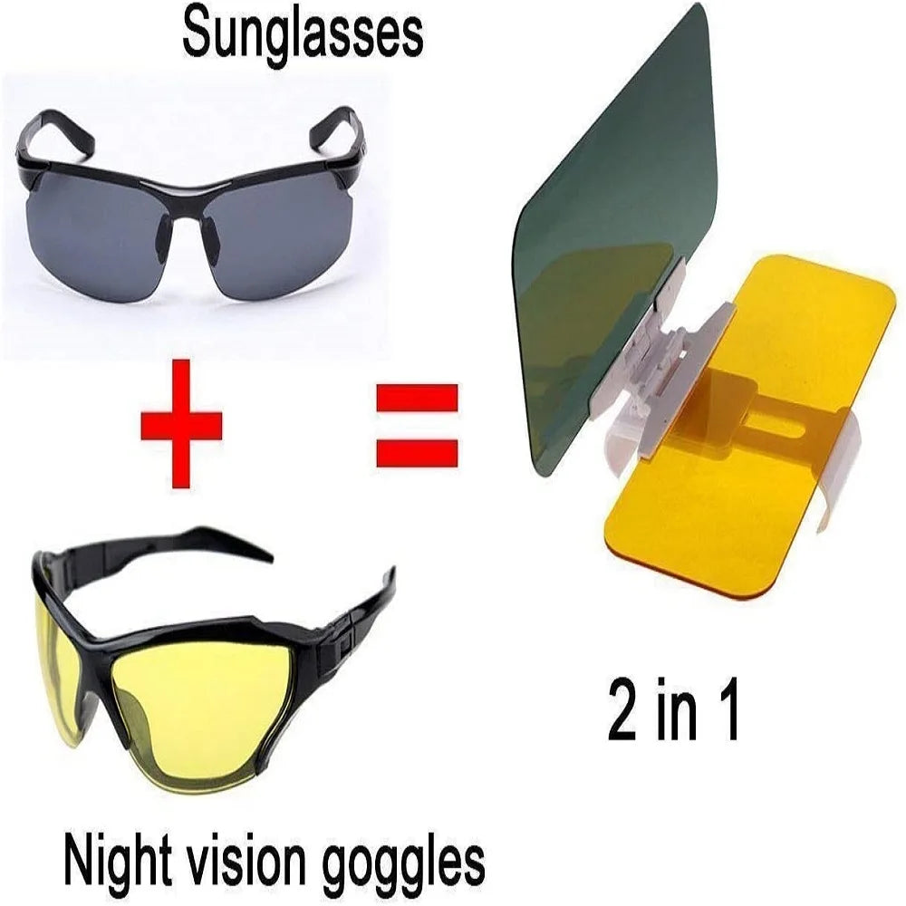 2 in 1 Car Sun Visor HD Goggle: Day and Night Anti-UV Anti-Dazzle Sun Block Sunshade - Rotatable Clear Driving Mirror