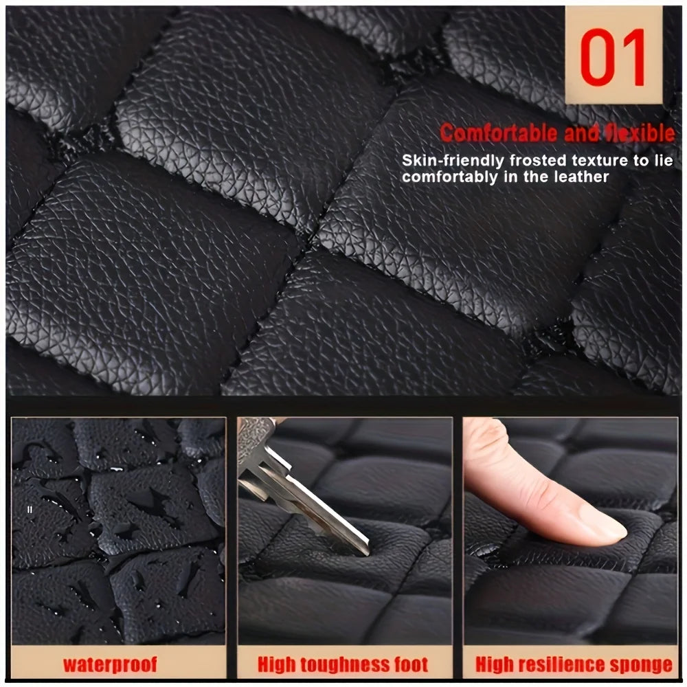 Universal Waterproof Leather Car Floor Mats - Complete Set for Front and Rear, Enhance Your Auto Interior - Delicate Leather