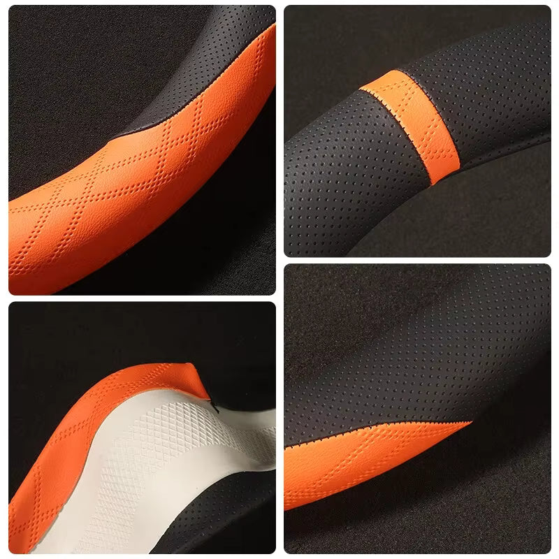 5D Laser Carbon Fiber Pattern Steering Wheel Cover – Universal 38cm Fit, Anti-Slip Synthetic Material - Delicate Leather  