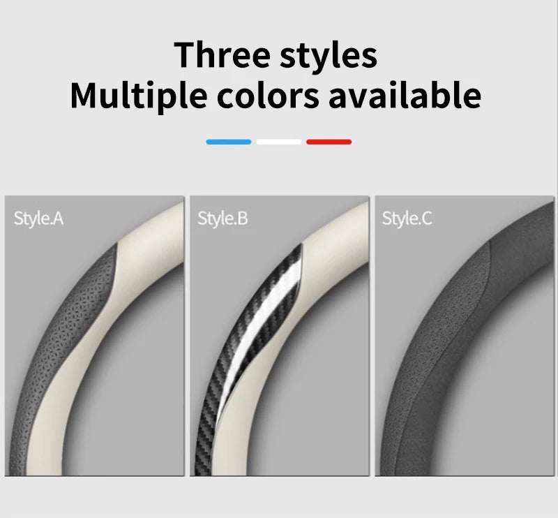 Car Steering Wheel Cover, Premium Anti-Slip Steering Wheel Cover – Carbon Fiber Leather, Interior Modification for All Car Accessories - Delicate Leather