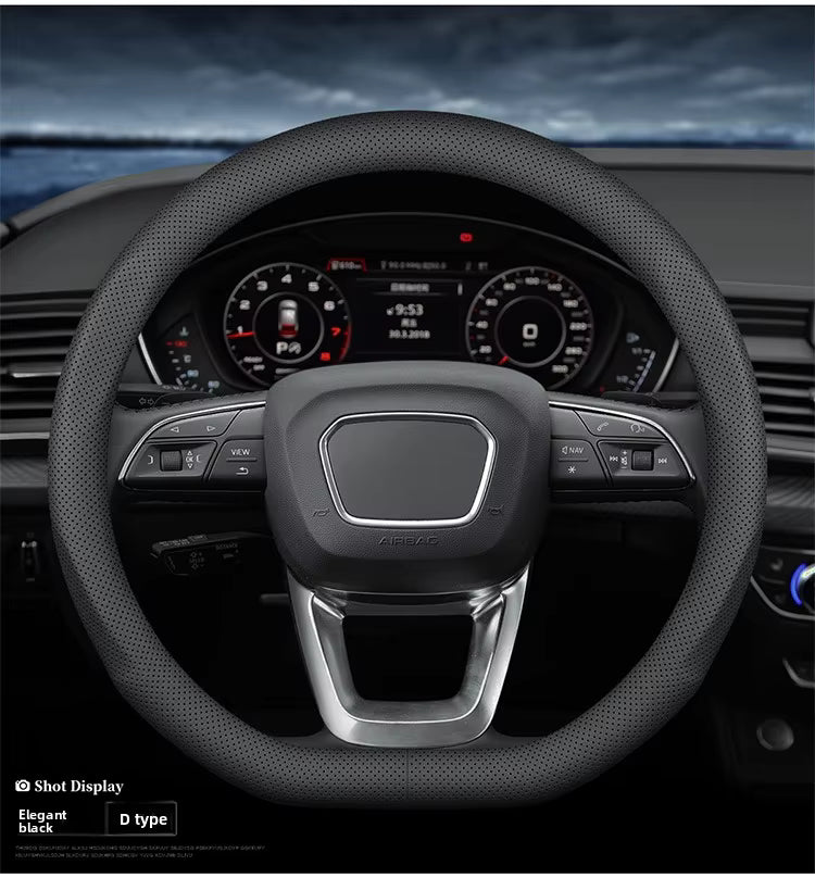 Ultra-Thin Nappa Leather Steering Wheel Cover – Universal Anti-Slip All-Season Grip - Delicate Leather  