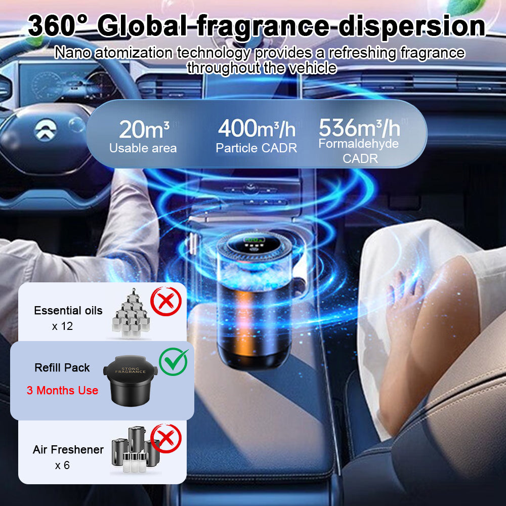 Caer Smart Car Air Freshener – Rechargeable Cloud Mist Diffuser with 3-Level Control - Delicate Leather  