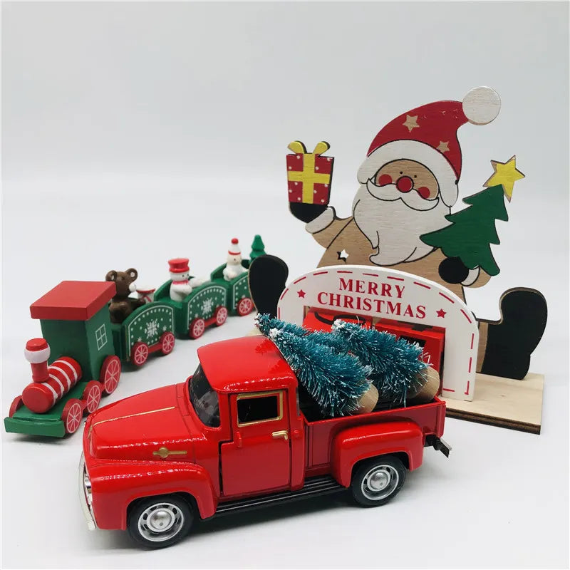 2023 New Year Gifts Christmas Red Truck Ornaments Kids Toys Christmas Gifts Vintage Metal Car Xmas Calendar Train 2022 Navidad - Delicate Leather
