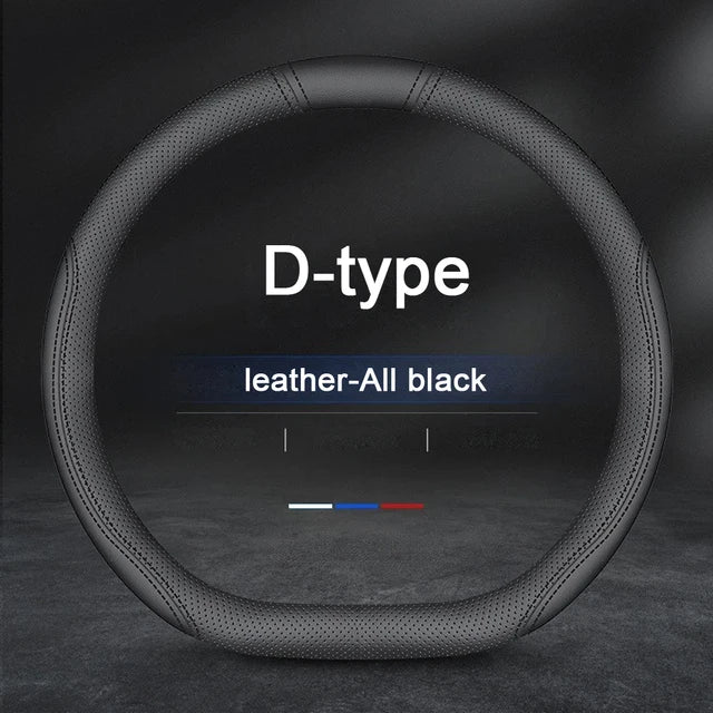 Nappa Leather Car Steering Wheel Cover with Silicone Non-slip Lining
