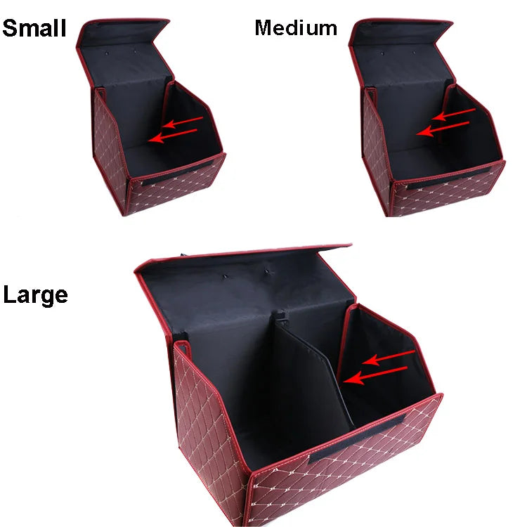 Large Capacity Car Trunk Organizer Box - Multi-Use Auto Tools Storage Bag for Tidying and Emergency Storage - Folding Leather Design