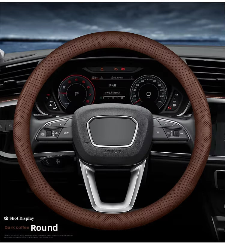 Ultra-Thin Nappa Leather Steering Wheel Cover – Universal Anti-Slip All-Season Grip - Delicate Leather  