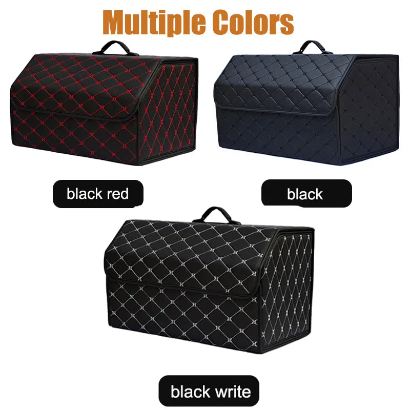 Large Capacity Car Trunk Organizer Box - Multi-Use Auto Tools Storage Bag for Tidying and Emergency Storage - Folding Leather Design