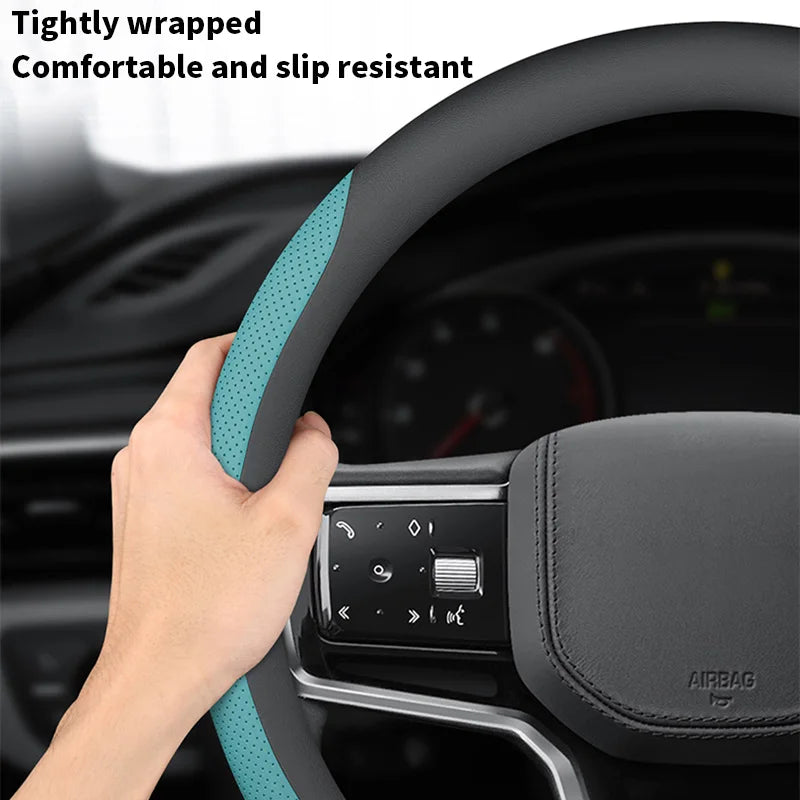 5 Colors Universal 38cm Car Steering Wheel Cover - Anti-Slip Nappa Leather Breathable Fashion Sport Auto Interior Accessories