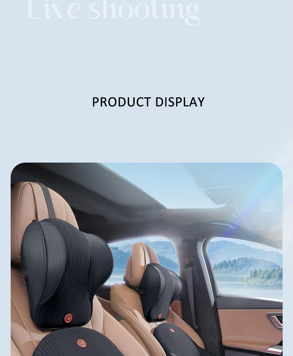 Nappa Leather Car Headrest & Lumbar Pillow – Memory Foam Neck and Waist Cushion Set - Delicate Leather