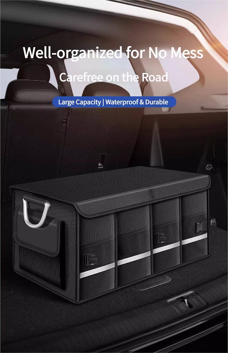 Big Trunk Organizer, Cargo Organizer SUV Trunk Storage Waterproof Collapsible Durable Multi Compartments VE12994 - Delicate Leather  