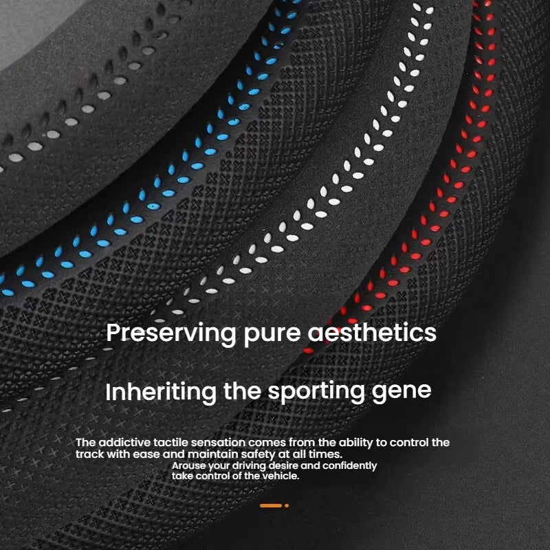 Universal Genuine Leather Steering Wheel Cover 38cm – Ultra-Thin Breathable Non-Slip Sweat-Absorbent Car Steering Wheel Protector - Delicate Leather