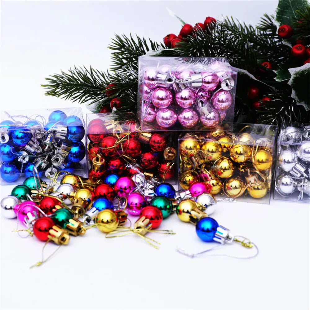 24pcs/box 2CM Mini Christmas Plastic Balls Pendant Xmas Party Hanging Ornament Christmas Tree Decor New Year Wedding Decorations - Delicate Leather