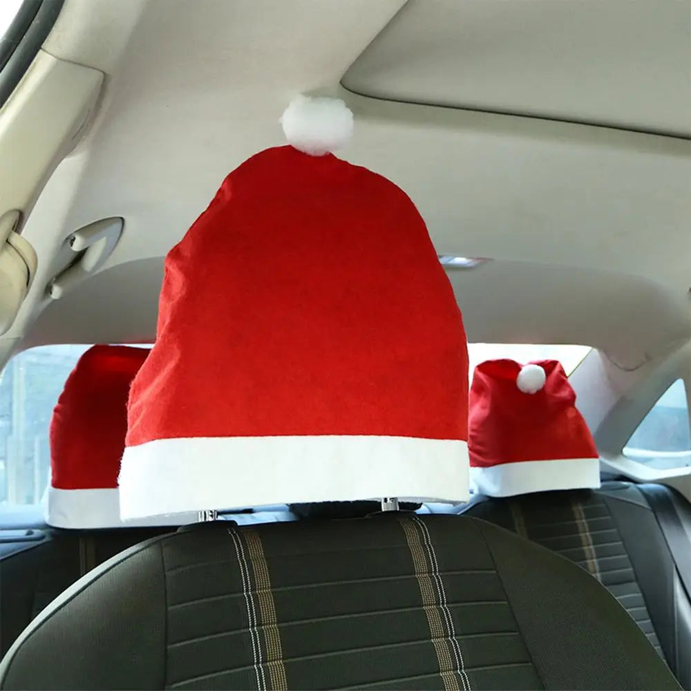 Christmas Car Seat Headrest Cover - Santa Hat Style Car Seat Cover Masked Balaclava Hole Auto Decor Interior Vehicle Accessories