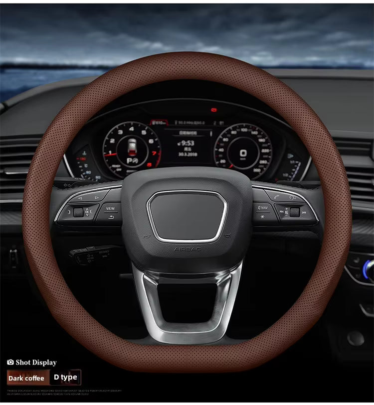 Ultra-Thin Nappa Leather Steering Wheel Cover – Universal Anti-Slip All-Season Grip - Delicate Leather  