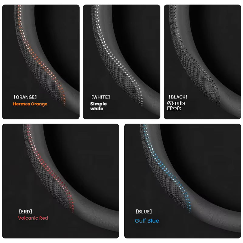 Universal Genuine Leather Steering Wheel Cover 38cm – Ultra-Thin Breathable Non-Slip Sweat-Absorbent Car Steering Wheel Protector - Delicate Leather
