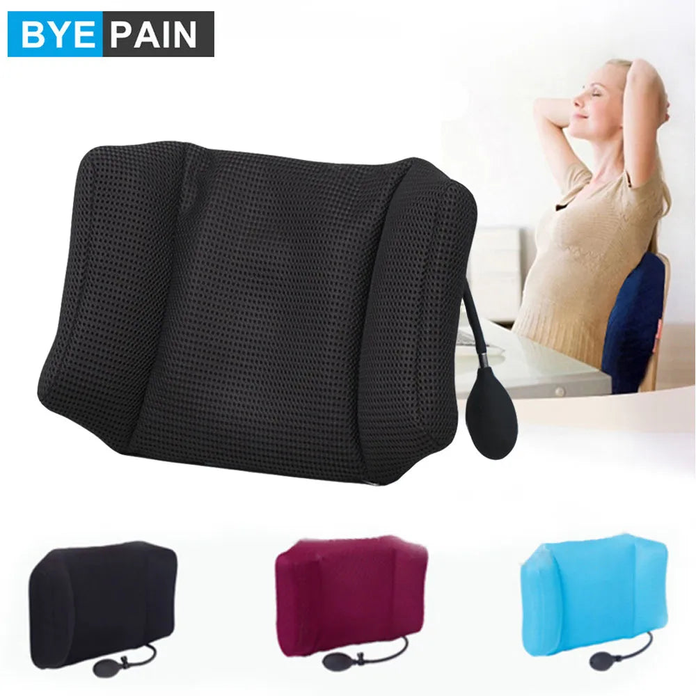 1Pcs BYEPAIN Portable Inflatable Lumbar Support Cushion/ Massage Pillow for Travel Office Car Camping to Wais Back Pain Relief - Delicate Leather