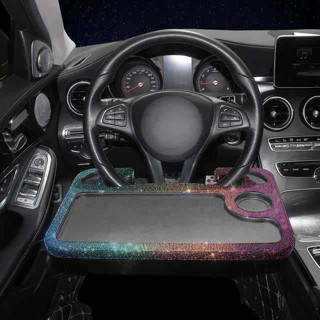 Bling Car Steering Wheel Desk - Multi-Function Portable Tray Table for Notebook, Laptop, and Dining