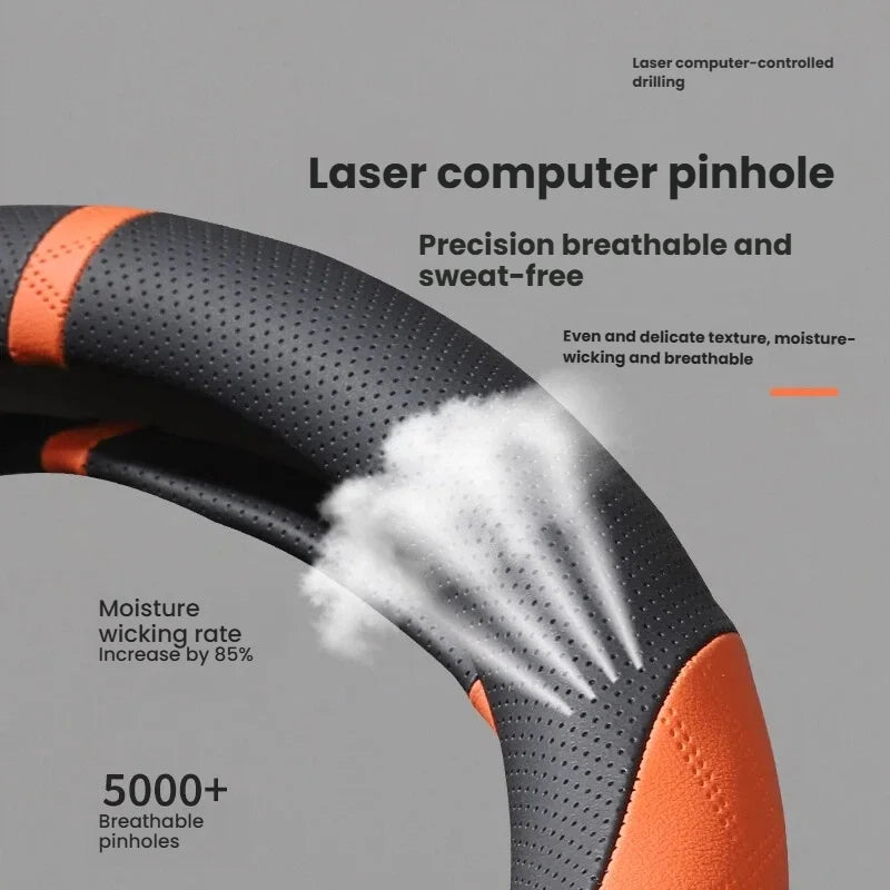5D Laser Carbon Fiber Pattern Steering Wheel Cover – Universal 38cm Fit, Anti-Slip Synthetic Material - Delicate Leather  