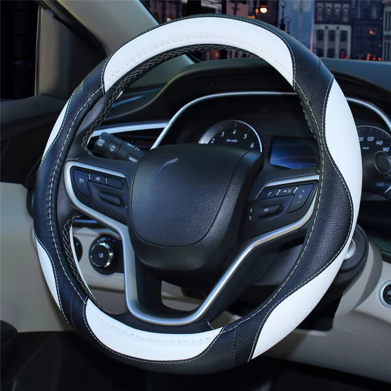 38CM Sports Leather Steering Wheel Cover – Anti-Slip Universal Car Grip Protector - Delicate Leather