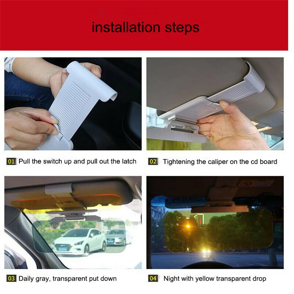 2 in 1 Car Sun Visor HD Goggle: Day and Night Anti-UV Anti-Dazzle Sun Block Sunshade - Rotatable Clear Driving Mirror