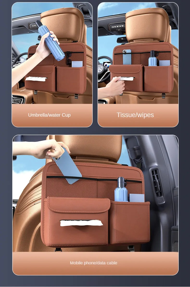 Car Seat Back Hanging Storage Bag - Multifunctional Leather Auto Backseat Organizer, Custom Fit For Your Cars, Car Accessories