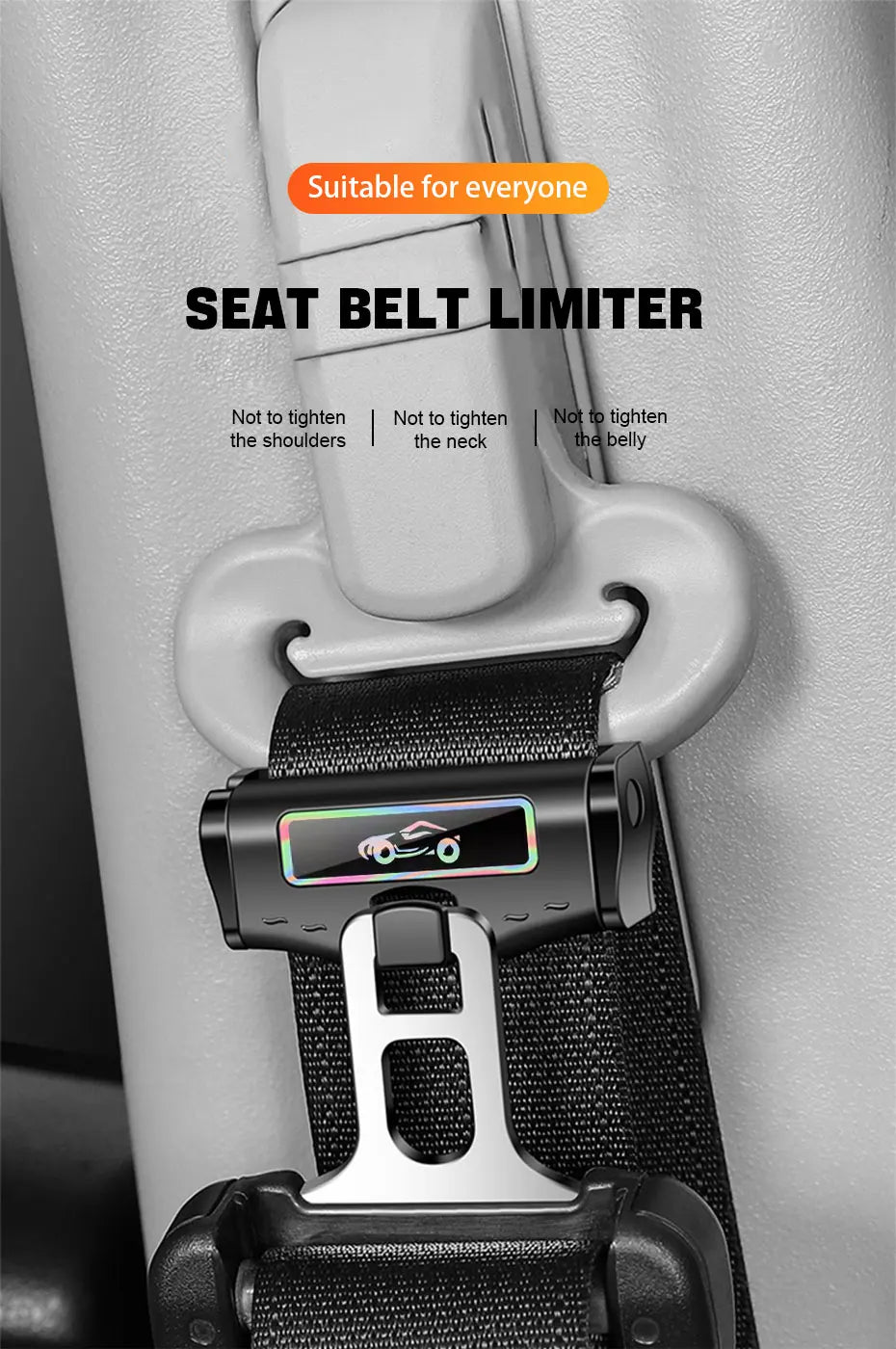 Car Seat Belt Limiter Buckle Stopper - Safety Clip and Anti-Slip Limiter - 2 Pack