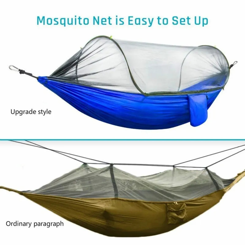 Premium Lightweight Camping Hammock with Integrated Pop-Up Mosquito Net: Durable Parachute Material, Portable Outdoor Swing Sleeping Hammock for Campers - Delicate Leather