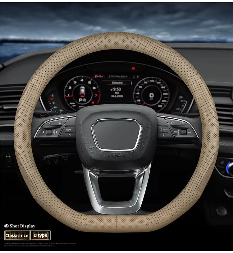Ultra-Thin Nappa Leather Steering Wheel Cover – Universal Anti-Slip All-Season Grip - Delicate Leather  