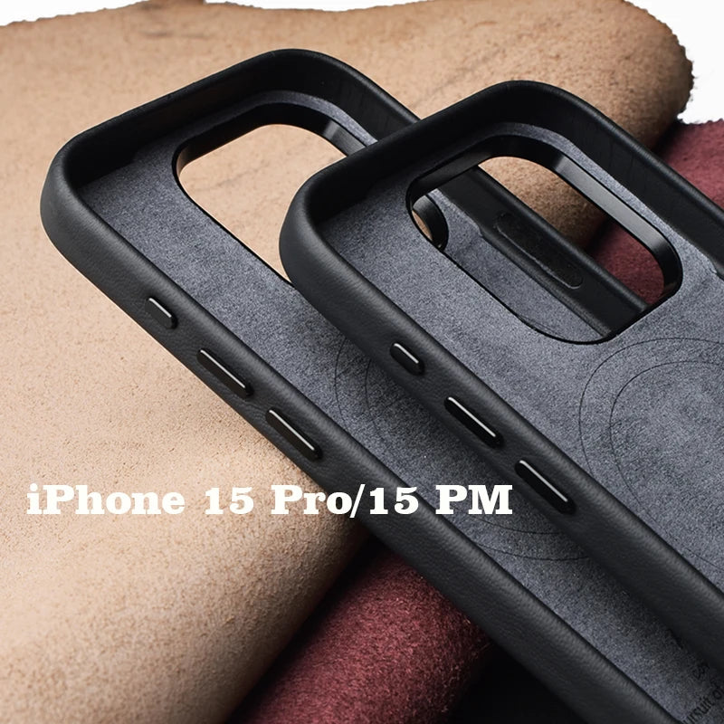 Italian Nappa Leather Case for iPhone 15 Pro Max - Luxury Real Skin Phone Back Cover