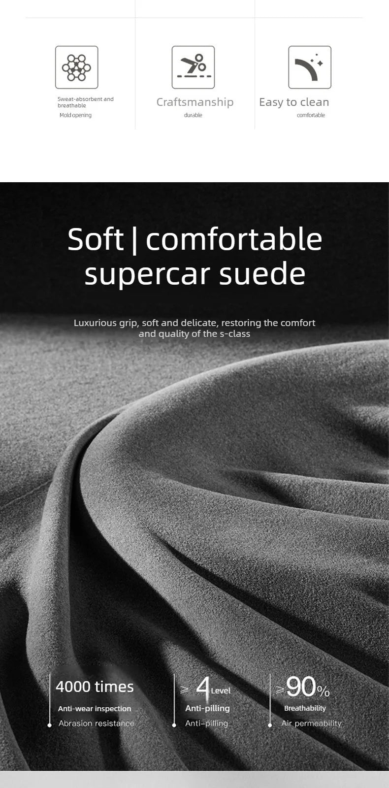 Luxury Suede Steering Wheel Cover – Anti-Slip Universal 38cm All-Season Fit - Delicate Leather  