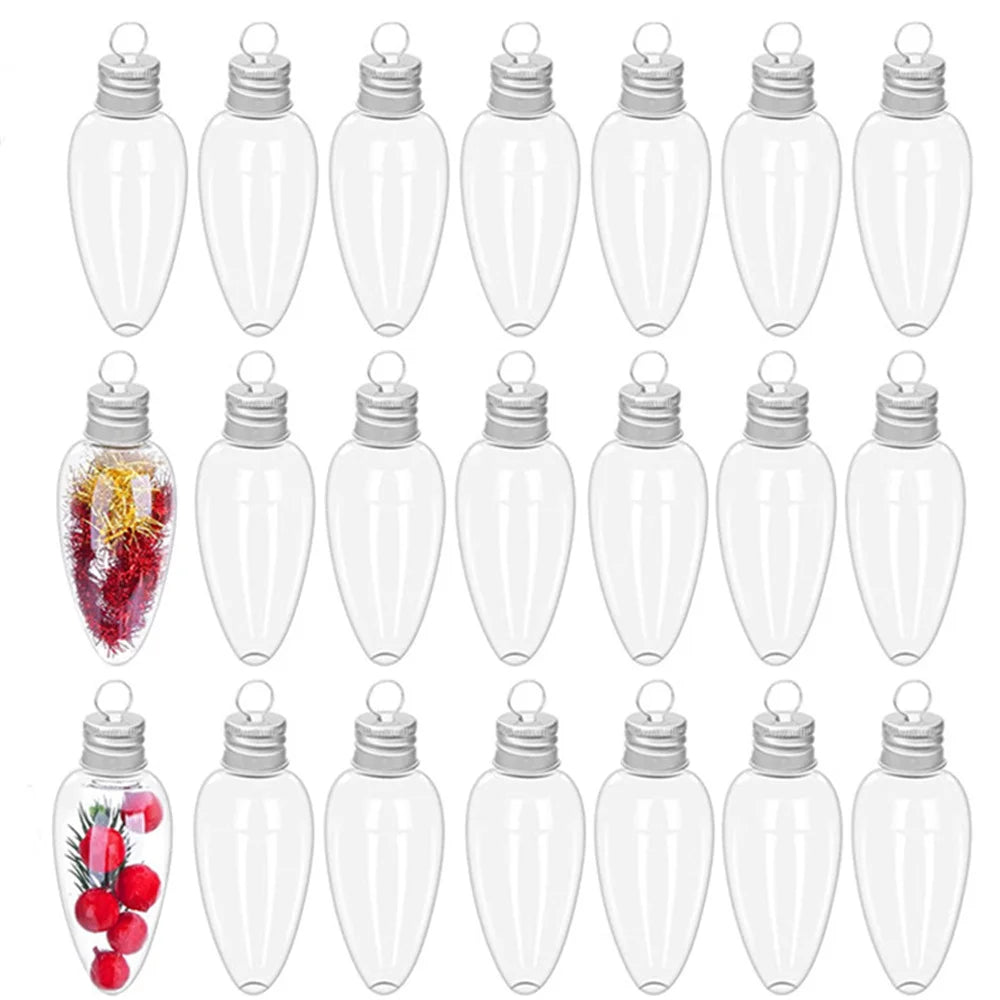 12Pcs Fillable Light Bulb Shape Clear Plastic Christmas Ornaments for DIY Crafts Christmas Tree Hanging Decoration - Delicate Leather
