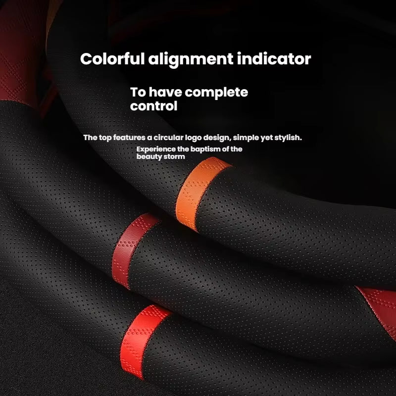 5D Laser Carbon Fiber Pattern Steering Wheel Cover – Universal 38cm Fit, Anti-Slip Synthetic Material - Delicate Leather  
