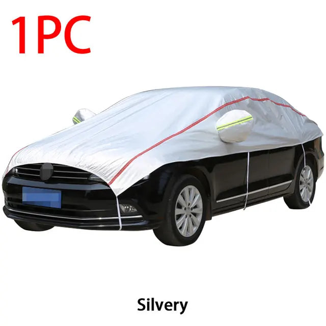 Universal Car Half Covers - Waterproof Outdoor Oxford Fabric Car Body Cover with UV Protection, Dustproof, and Snowproof for SUVs and Sedans