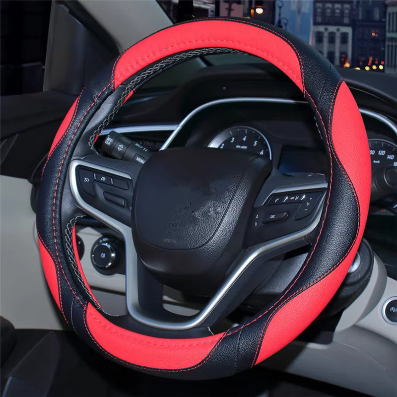 38CM Sports Leather Steering Wheel Cover – Anti-Slip Universal Car Grip Protector - Delicate Leather