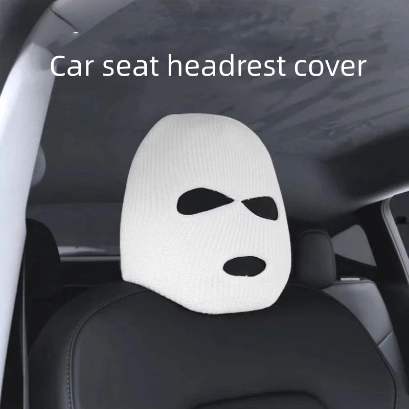 Spoof Car Seat Cover Masked Person Knitted Headgear Halloween Headrest Cover Decoration