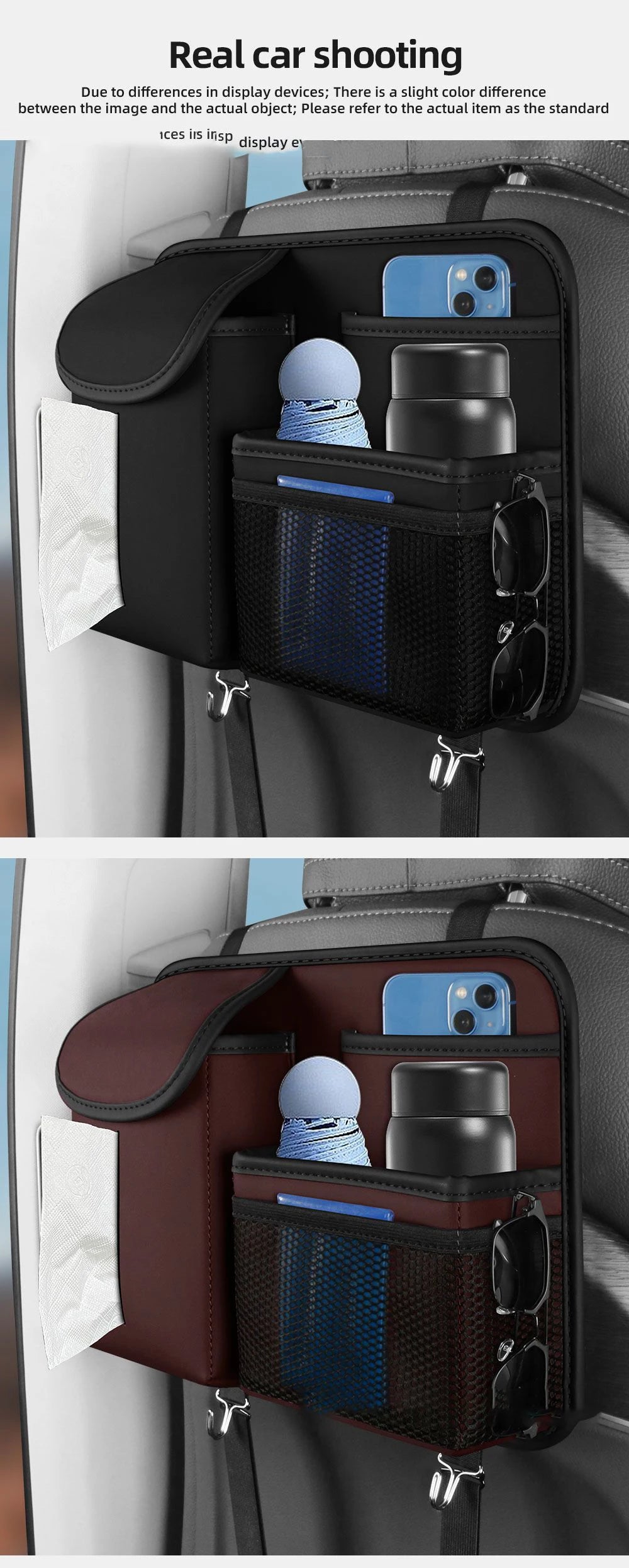 Car Seat Storage Bag - Multi Hanging Pocket Trunk Bag with Hook