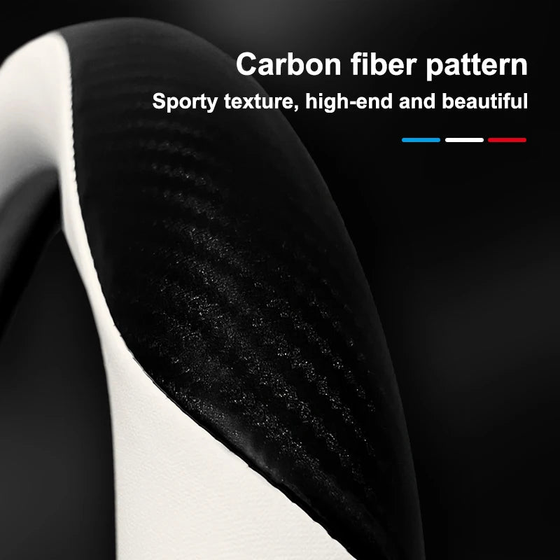 Car Steering Wheel Cover, Premium Anti-Slip Steering Wheel Cover – Carbon Fiber Leather, Interior Modification for All Car Accessories - Delicate Leather