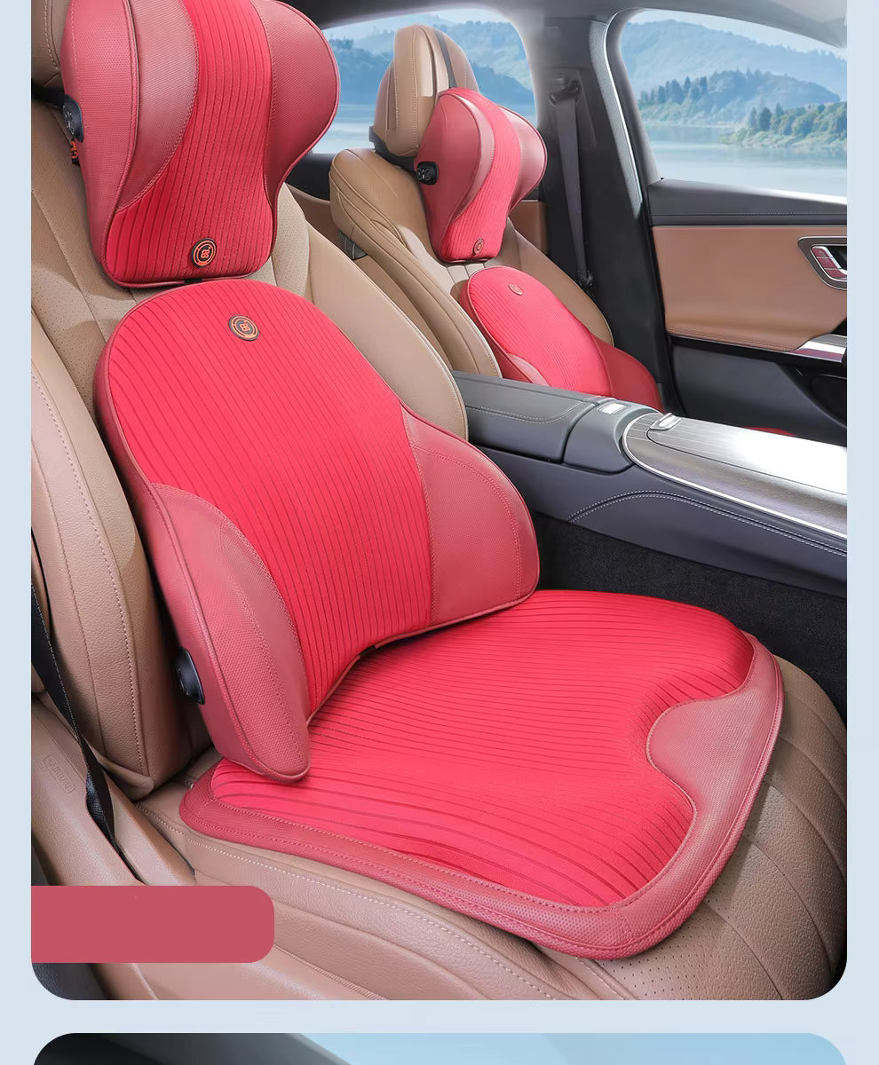 Nappa Leather Car Headrest & Lumbar Pillow – Memory Foam Neck and Waist Cushion Set - Delicate Leather