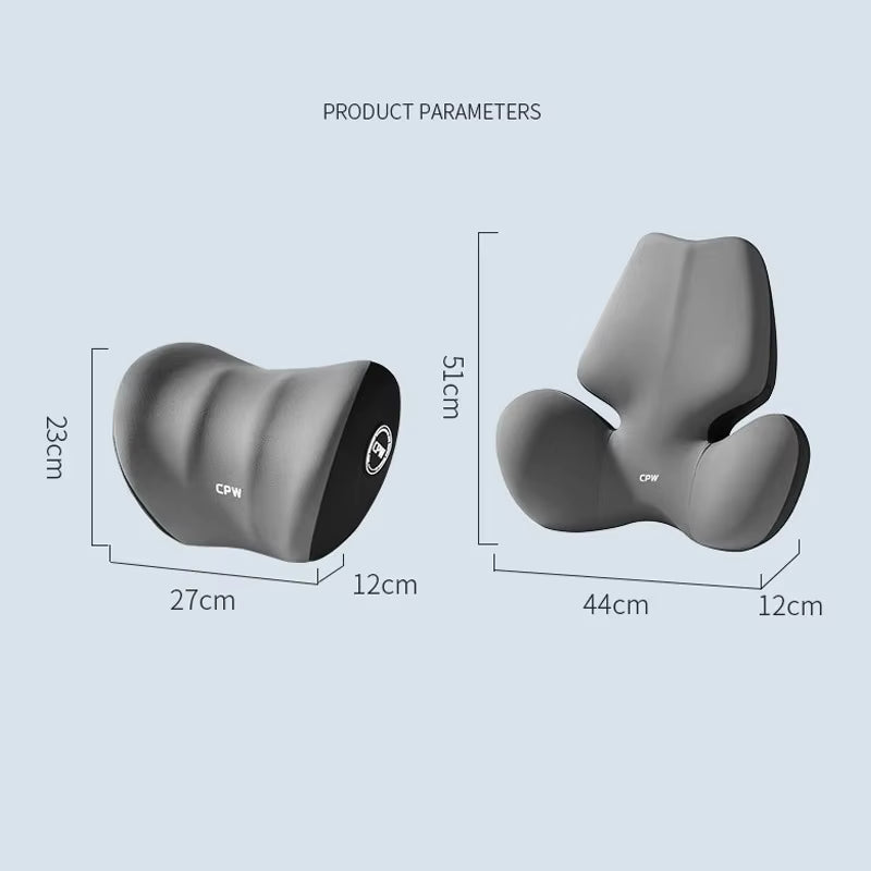 Memory Foam Car Neck & Waist Pillow – Universal Removable Washable Seat Cushion - Delicate Leather