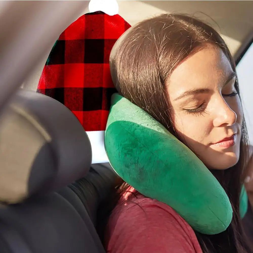 Santa Hat Car Seat Headrest Covers - Festive Christmas Decoration, Universal Fit, Soft Cloth, 34x32 cm