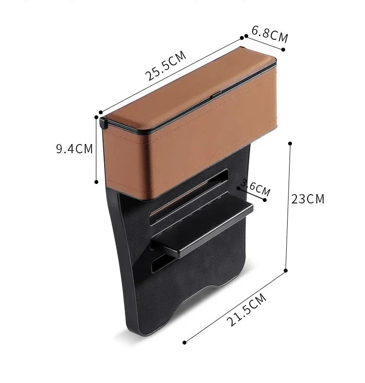 Car Seat Gap Filler Organizer, Custom For All Cars, PU Leather Storage Box - Car Side Gap Seat Organizer and Front Slot Gap Filler with USB Charging Port - Delicate Leather  