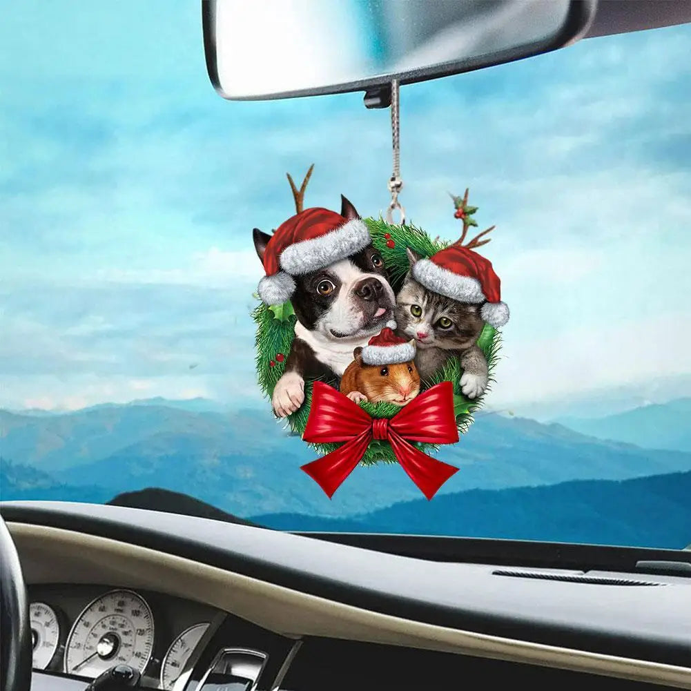 Creative Car Cat Puppy Pendant Car Christmas 2023 Pendant Decoration Car Hanging Ornament Cute Cat Puppy Pendant - Delicate Leather