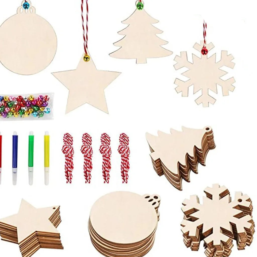 10PCS DIY Wood Christmas Ornament Unfinsihed Wooden Christmas Tree Hanging Decorations for DIY Craft Xms Home Party Decor - Delicate Leather