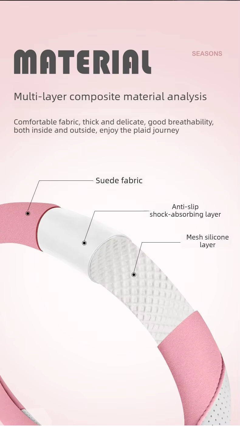 Suede Steering Wheel Cover – Universal 38CM Cute Non-Slip O/D Shape Grip - Delicate Leather