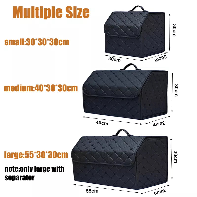 Large Capacity Car Trunk Organizer Box - Multi-Use Auto Tools Storage Bag for Tidying and Emergency Storage - Folding Leather Design