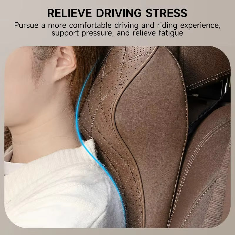 Universal Car Leather Headrest Neck Pillow – Memory Foam Car Seat Neck Support Cushion for Most Vehicles - Delicate Leather