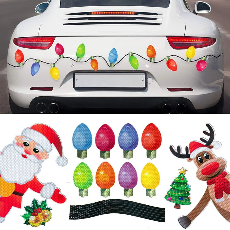 Christmas Decorations Car Magnetic Reflective Sticker Refrigerator Magnets Light Bulb decal New Year 2024 Xmas home decor gifts