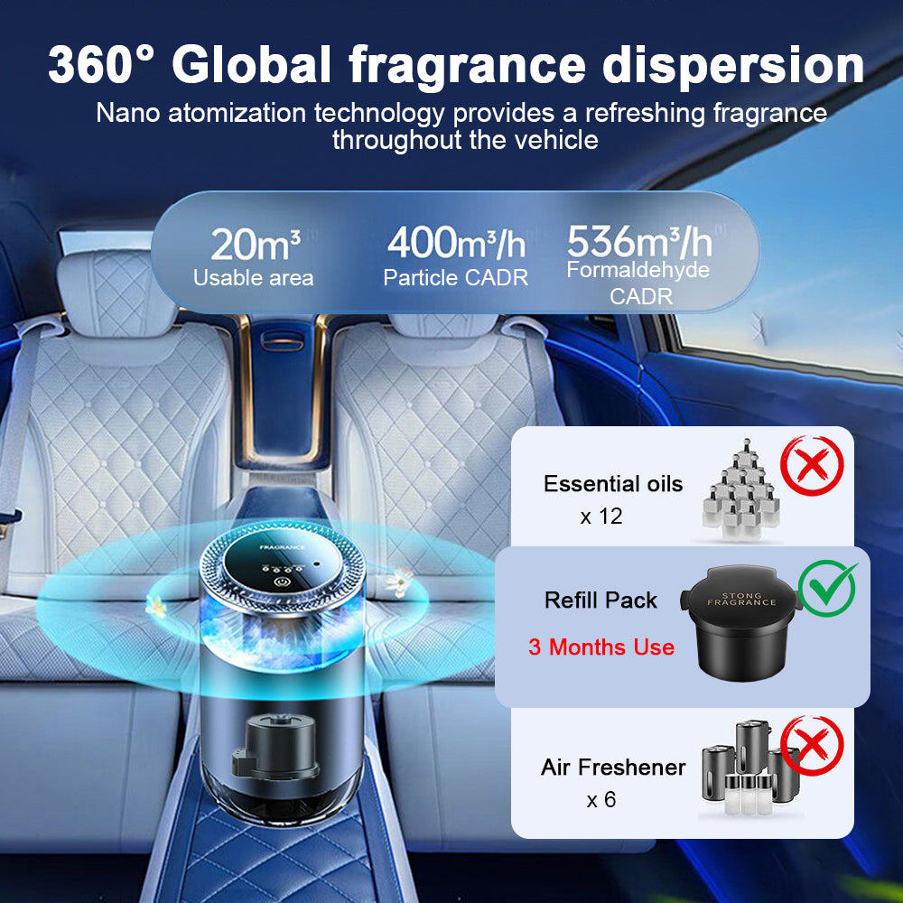 Caer Smart Car Air Freshener – Rechargeable Cloud Mist Diffuser with 3-Level Control - Delicate Leather  