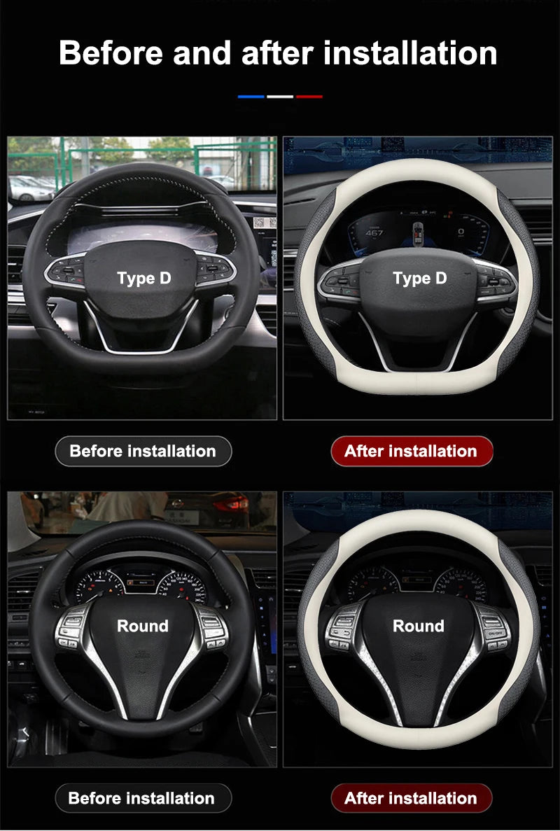 Car Steering Wheel Cover, Premium Anti-Slip Steering Wheel Cover – Carbon Fiber Leather, Interior Modification for All Car Accessories - Delicate Leather