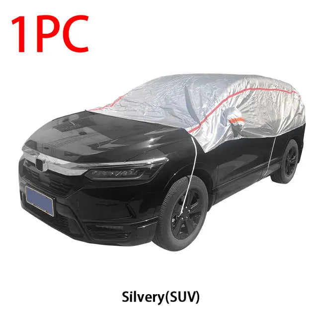 Universal Car Half Covers - Waterproof Outdoor Oxford Fabric Car Body Cover with UV Protection, Dustproof, and Snowproof for SUVs and Sedans